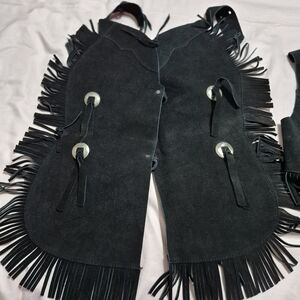 Black Fringe Leather Chaps
